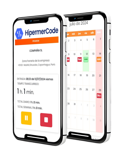 App Registro Jornada en dispositivos móviles. Móviles mostrando la app de Registro Jornada laboral para empleados